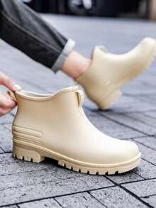 男士低帮防水雨靴，防滑短筒钓鱼水鞋，低帮防水鞋，男女学生青少年适用，橡胶靴 - 米色 - 查看 6