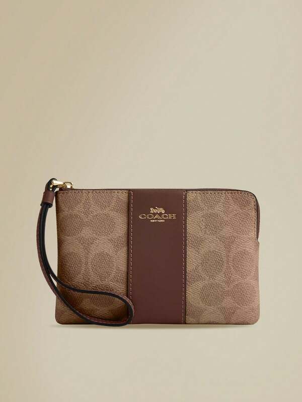 Coach Corner Zip Wristlet Wallet Bag For Women Small Wrist Clutch Purse Leather Cell Phone Wallet Women's Mini Handbag With Detachable Wrist Strap