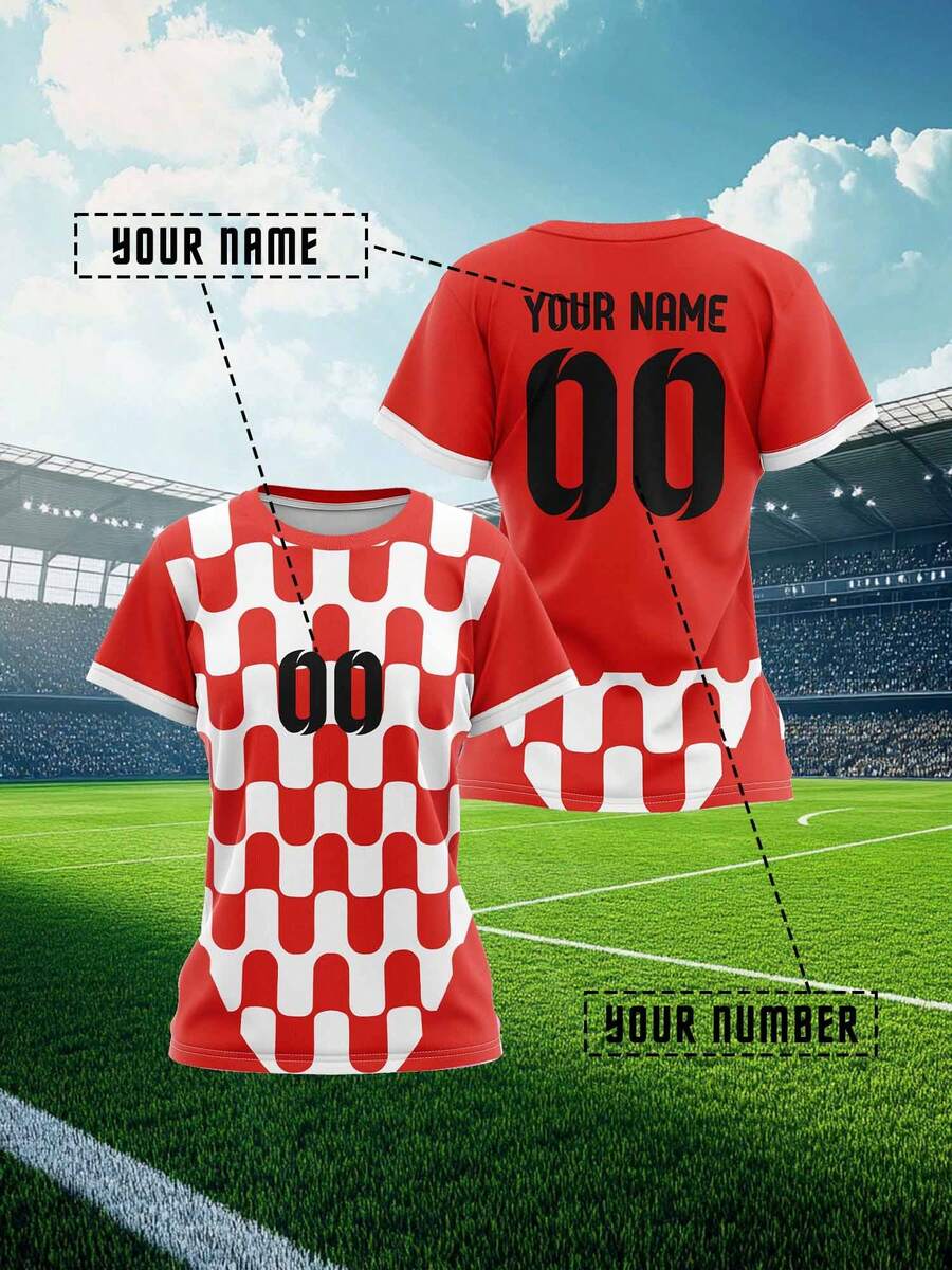 2025 Customized Sports Jersey, Summer Outdoor Sports Singlet Short Sleeve, Women's Sports Team Club Training Jersey Top With Front & Back Printed Name & Number, Breathable Quick-Dry Casual Everyday Wear, Party Outfit, Comfortable Fit, Red & White Contrast Color