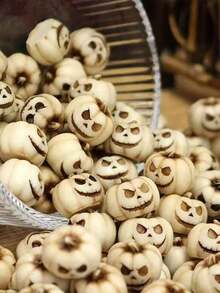 15pcs Halloween Resin White Miniature Pumpkins, Harvest Joy | Creative Simulated Pumpkin Statue Props, Home Garden Bonsai Accessories, Garden Miniature Sculptures, Suitable For Halloween And Thanksgiving Party Decorations, Gothic Style Unique