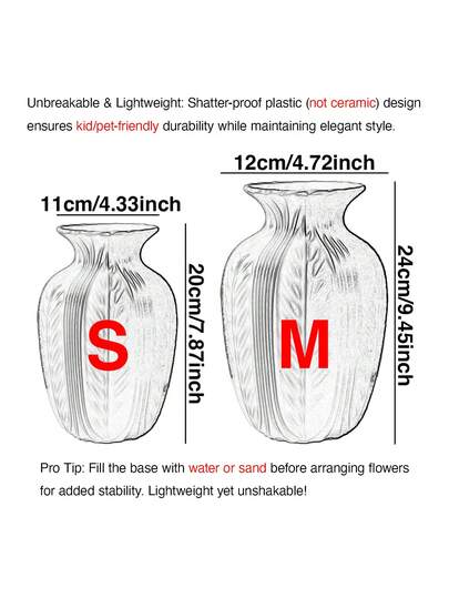 1PC Shatterproof Faux Ceramic Plastic Vase, Moderne Minimalist Home Wit Gestreepte Textured Cylindrical Elegante Multi Functional ative Flower Vase Wedding, Office, Seasonal Displays, Year Round Indoor/Outdoor Room Glass view 3