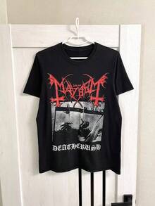 Vintage Mayhem Deathcrush Black Metal Band T-Shirt Graphic Shirt Unisex Men Women Summer Men's T-Shirt Crew Neck Cotton Tee - 黑3 - 查看 1