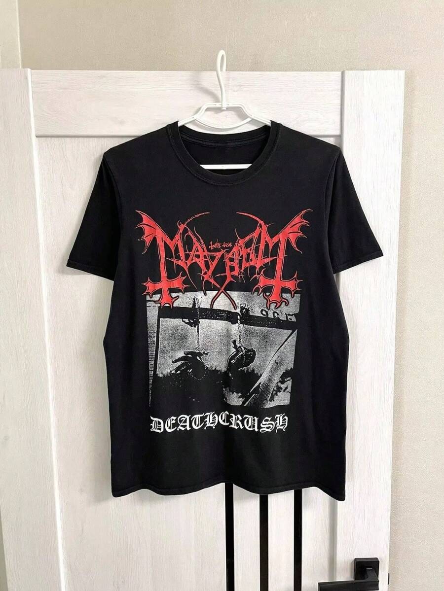 Vintage Mayhem Deathcrush Black Metal Band T-Shirt Graphic Shirt Unisex Men Women Summer Men's T-Shirt Crew Neck Cotton Tee - 黑3 - 查看 1