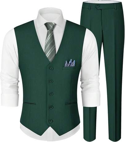 Traje de lino de 2 piezas para hombre, conjunto de chaleco y pantalones para boda y padrinos de boda en verano, con pañuelo de bolsillo, KJT2