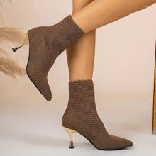 Women's Pointed Toe High Heel Ankle Boots, Elegant Stiletto Heel Design, Solid Color Fabric, Versatile And Fashionable, Suitable For Daily Wear, Parties, And Office Commute