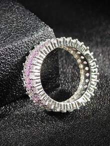 MOONSO 1 件方晶锆石镶嵌戒指，奢华创意时尚戒指 - 白色 - 查看 8