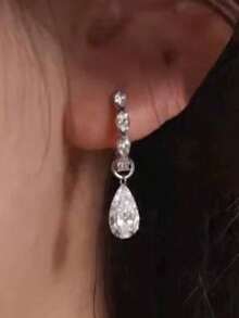 2 Pieces Of Marquise-Shaped Diamond-Studded Light Luxury Fashion Copper Multi-Color Women's Earrings, Suitable For Dating, Banquets, Parties, Daily Clothing Accessories, Back To School Season, Christmas Jewelry Gifts - B11575 - 查看 4