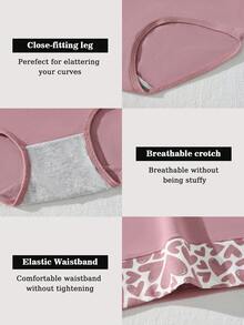 4-Piece Set Of Pink Hearts Underwear Women High Waist Comfort Ropa Interior De Mujer Autumn And Winter Seasons Cotton Underwear Women High Quality Panties For Women - 彩色 - 查看 9