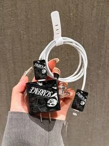 4 件套时尚 Dollar Hero 图形手机充电器保护壳、数据线整理器配件 - 20W/18W 充电器适配器、适配器头盖，兼容 Apple 11/12/13/14/15/16/13promax/16promax Nan 充电器保护器充电器外壳手机配件 - 黑色 - 查看 4