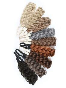 1件装黑色、金色、棕色、深棕色手工编织假发辫子发带，适合女性和女孩，合成辫子接发，弹性发带配有可调节腰带，编织发带，适合日常佩戴、派对和特殊场合。