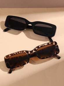 1pcs Y2K Square Cute Vintage Beach Fashion Eyeglasses For Men & Women - 黑色 - 查看 3