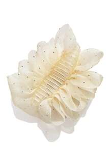 1 件女士纯色网状泡泡纱发夹，带水钻装饰蝴蝶结，优雅时尚。适合日常使用，发夹，爪夹，发夹，发夹，发夹，发夹，蝴蝶结配饰，学校用品，学院秋冬发饰，适合女士度假装扮 - 米色 - 查看 8