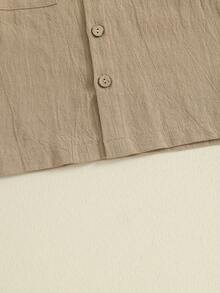 Camisas de otoño para bebés varones, camisas de manga larga de color liso con solapa y botones, blusas de otoño para niños pequeños - Caqui - Ver 6