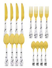 ANDROMEDA INC Juego de Cubierto Acabado Tipo Marmol Acero Inoxidable 16 Piezas - Dorado - Ver 2