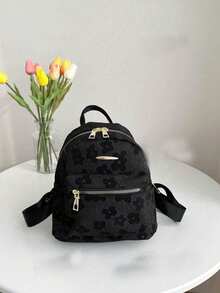 Mochila mini con estampado floral de graffiti, adecuada para mujeres para viajes, calle, compras, minimalista y versátil - Negro - Ver 1
