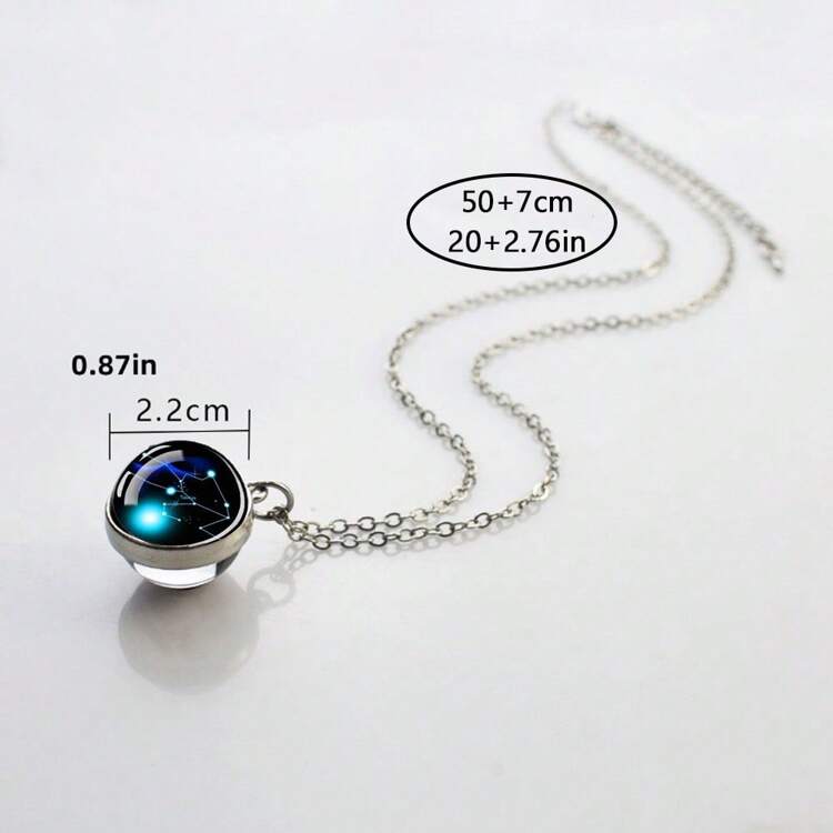 1pc 12 Zodiac Constellation Necklace, Starry Sky Glow In The Dark Glass Ball Pendant Necklace, Suitable For Men & Women, Father's Day, Thanksgiving, Christmas, New Year, Birthday Gift, Holiday Present Valentine's Day - Constellation Necklace - View 5