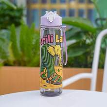 1 件 750 毫升/26 盎司山海经主题透明塑料吸管水瓶，倒置防漏，带手柄带，防溢嘴，4 种人物设计可选，适合徒步旅行、跑步、露营、骑自行车、旅行、节日礼物 - 彩色 - 查看 11