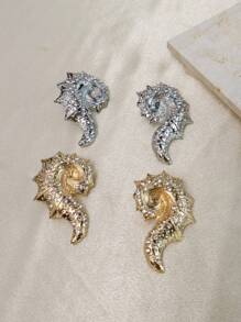 1 Pair Ocean Element Shaped Earrings, Fashionable Women's Alloy Earrings, Exaggerated Alloy Inlaid Zirconia Unique Conch Earrings, Suitable For Beach Parties And Travel