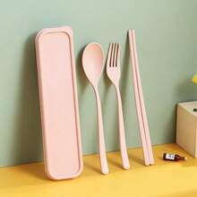 Wheat Straw Utensil Set, 3-Piece Fork Knife Spoon, Portable Travel Cutlery For Camping, Office,  Friendly Reusable - Multicolor - View 2