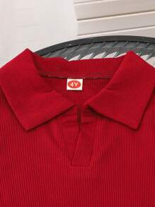 2件套少女时尚无袖领上衣和蝴蝶结刺绣蕾丝荷叶边百褶裙套装，夏季 - 酒紅色 - 查看 4