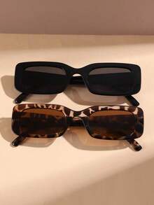 1pcs Y2K Square Cute Vintage Beach Fashion Eyeglasses For Men & Women - 黑色 - 查看 2