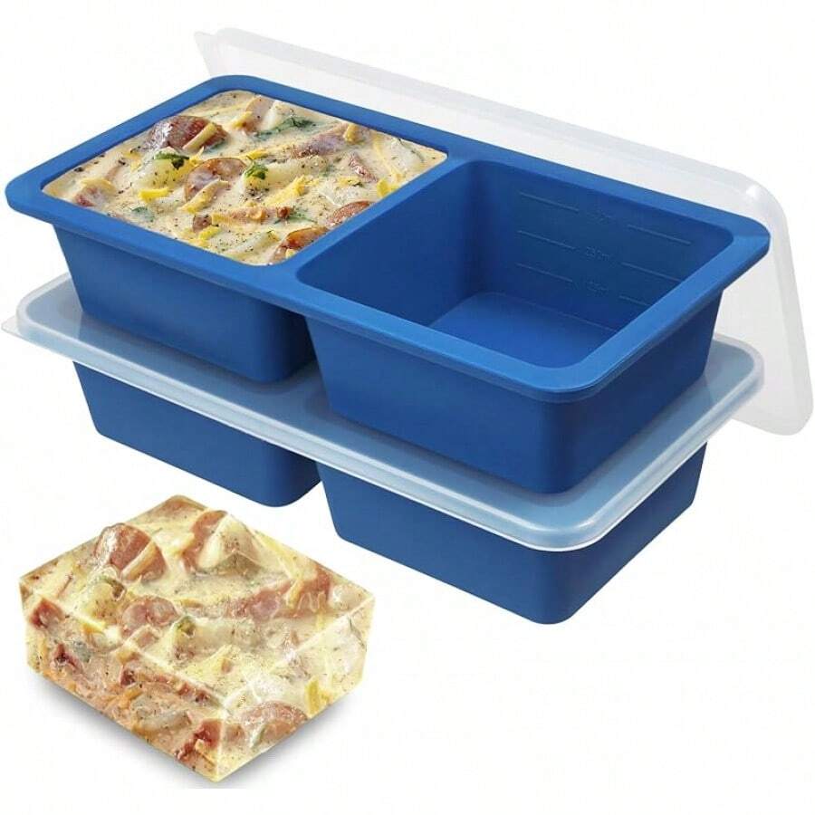 KOLUTI Nonstick Silicone Freezer Molds With Plastic Lid 2 Pack, 8  Tray Sauce Cube Maker, Stackable Meal Prep Storage Container Freezing, Dishwasher  & - 2-湯 - 查看 1