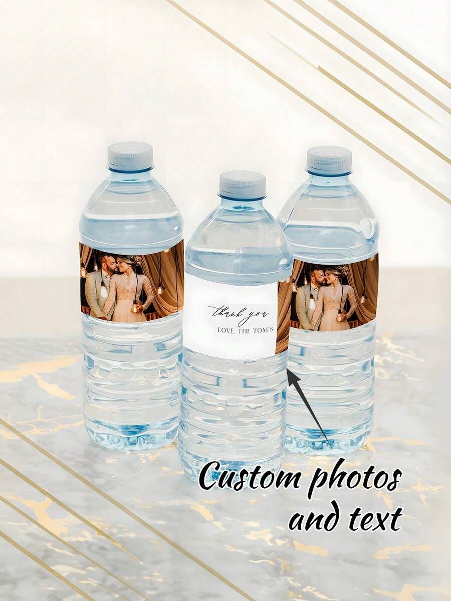 Custom Photo Water Bottle Label-38 Styles,10pcs Personalized Celebration Tags,Personalized DIY Bottle Water Waist Seal Stickers,Personalized Water Bottle Labels For Wedding, Birthday, Baptism , Wedding Thank You Stickers,Christmas Water Bottle Labels Waterproof - Christmas Party Decoration - Holiday Party Decor,For Housewarming,Chic Design - Multicolor - View 1