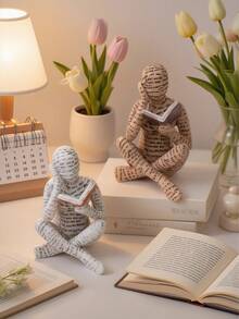 Pulp Reading Women Figurine Thinker Statue Decor Modern Figurines Abstract Aesthetic Sculpture For Home Decoration Living Room Office Bookshelf Shelf Table