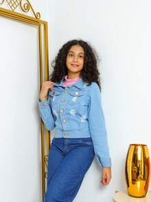 Tween Girls Denim Jackets & Coats - 淺色水洗藍 - 查看 8