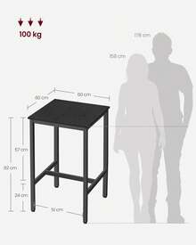 VASAGLE Table Haute, Table de Bar Carrée, Cadre en Acier, 60 x 60 x 92 cm, Montage Facile, pour Cuisine, Salon, Style Industriel, Marron Rustique/Grège/Noir/Chêne et Blanc/Rustique Blanc - Noir - Voir 6