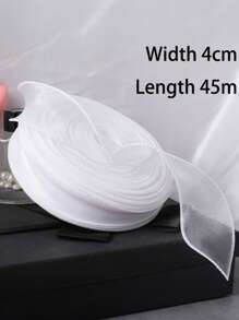 1卷 4.5/9/45/M 白色欧根纱丝带，带铁丝透明网状丝带，透明雪纺丝绸细丝带，适用于缝纫、礼品包装、工艺品、婚礼花束、请柬、装饰 - 白色 - 查看 9