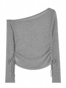 2件套 2025 春夏新款女式蕾丝拼布吊带背心 + 抽绳长袖上衣 - 灰色 - 查看 6