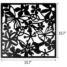 Hanging Room Divider Decorative Thick Wall Screen Panels Floral Carving Pattern Hollow Out Design For Bedroom Living Dining Room Kitchen Office Restaurant Home Hotel Decor, 15.7"X15.7" - Black - View 4