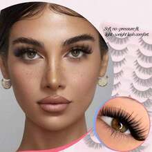 10 Pairs Of Perfect Makeup Faux Mink Eyelashes - Luxurious & Wispy & Fluffy Cat Eye Style, Natural Look Strip Lashes, D Curl, Fragrance-Free, Voluminous Multi-Pair Pack For Dramatic Eye Enhancement - 黑色 - 查看 5