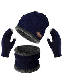 3 件套男士针织羊绒便帽、柔软保暖围巾和触摸屏手套、冬季保暖礼物冬季配饰冬季服装 - 彩色 - 查看 10
