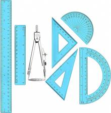 1 Set de Útiles de Geometría de Plástico Incluye Dibujo, Transportador de 6 Pulgadas y 4 Pulgadas, Reglas de 45/60 Grados de 12 Pulgadas y 6 Pulgadas, Suministros de Oficina Transparentes (Rosa) - Azul - Ver 1