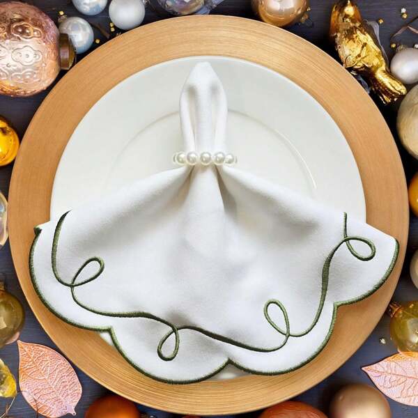 4 pezzi di tovaglioli circolari da 38*38cm/14,96*14,96 pollici, ricamati, lavabili, morbidi e confortevoli per uso quotidiano in famiglia, Natale, hotel, ristorante, matrimoni, feste del Ringraziamento, Pasqua