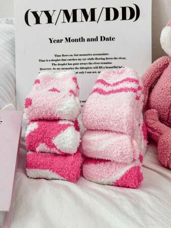 5 par rosa fuzzy strumpor, Alla hjärtans dag-strumpor present till henne, fuzzy strumpor för kvinnor, Alla hjärtans dag-present, present till henne, damstrumpor, julklapp