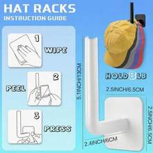 4/8pcs Wall Mount Cap Rack, Plastic Baseball Hat Holder, Multi-Purpose Hat Organizer, Strong Adhesive Storage Hook, Hat Storage Hooks, Hooks For Hat Wall Organizer, White - 白色 - 查看 4