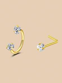 6/2 件马蹄形鼻环配 L 型鼻钉，不锈钢粉色彩虹 CZ 鼻环，银金内螺纹马蹄形鼻环，女士唇眉螺旋耳洞饰品，四季佩戴，礼物 - 彩色 - 查看 9