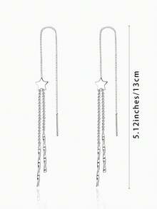 1 对 S925 纯银星星和蝴蝶流苏耳环，适合女士，长垂坠穿线耳环，适合日常佩戴、返校、旅行、周年纪念、情人节、感恩节、圣诞节