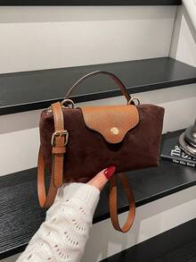 新款秋冬哑光小包，月牙形包，女士尼龙迷你简约单肩包，磁扣饺子包，休闲可爱时尚手提包 - 咖啡 - 查看 5