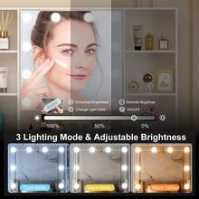Tocador con espejo y taburete, 10 luces LED y apertura automática - Perfect For Organizing Makeup, Skincare, Elegant Vanity|Decorative Vanity, Vanity Furniture, Compact For Small Space, Bedroom Decor Gift, Perfect Gift For Women Girls , Ideal para regalos de Navidad y Halloween. - Blanco - Ver 5
