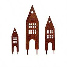 3pcs Rustic Metal Garden Stakes With Wooden Poles, Vintage Hollow Theater Sign, Suitable For Garden And Outdoor Decor, Autumn Holiday Home Themes, Battery-Free, Christmas Decoration - Multicolor - View 11