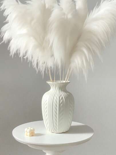 1PC Shatterproof Faux Ceramic Plastic Vase, Moderne Minimalist Home Wit Gestreepte Textured Cylindrical Elegante Multi Functional ative Flower Vase Wedding, Office, Seasonal Displays, Year Round Indoor/Outdoor Room Glass view 2