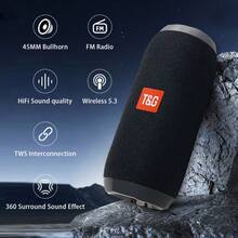 便携式户外无线低音扬声器，带充电线和 Aux 线 - 兼容 FM TF USB 插入卡 - 随时随地享受清晰强劲的声音，无线音频低音炮 U 盘 3D 环绕声，TWS 立体声低音炮杆免提通话/FM/TF 卡/U 盘，连接手机/平板电脑/电视，无线便携式音频，电子/消费电子，生日派对礼物，TG117，锂离子电池 1200 MAh - 黑色 - 查看 4