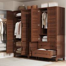 Studyset Armario ropero con 4 puertas, armario de madera de 72" con barra de colgar, armario alto independiente con 18 estantes ajustables para ropa, armario de dormitorio de madera para el dormitorio
