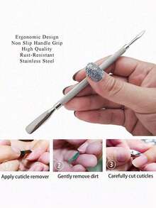4Pcs Cuticle Pusher Double Sided - Sharp Edge Spoon Shaped Dual Ended Cuticle Pusher Remover Clean Stainless Steel Manicure Pedicure Manicure Care Tool,Nail Supplies,Nail Tools,Nail Art Tools,Back To School,Nails,Nail Tools For Press On Nails,Manicure Pedicure Tools 0H8N - 銀色 - 查看 4