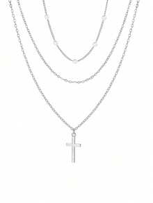 1 件女士时尚仿珍珠十字架吊坠项链，优雅百搭个性化颈链，适合日常佩戴、派对和聚会 - 彩色 - 查看 5