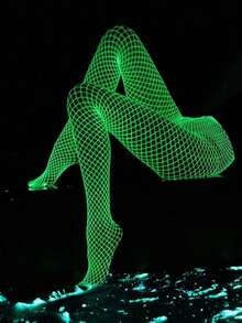 1 Peça Meia-Calça Luminosa, Brilha no Escuro, Meia-Calça de Rede, Meia-Calça de Rede de Pesca Luminosa Sexy, Meia-Calça de Dança, Cintura Alta Vazada, Meia-Calça Fluorescente para Festa, Meia-Calça Feminina que Só Brilha sob Luz Solar ou Luz Forte. - Multicolorido - Visão 4
